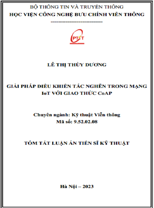Luận Án Tiến Sĩ – Giải Pháp Điều Khiển Tắc Nghẽn Trong Mạng IoT Với Giao Thức CoAP – Học Liệu Điện Tử PDF Chất Lượng Cao