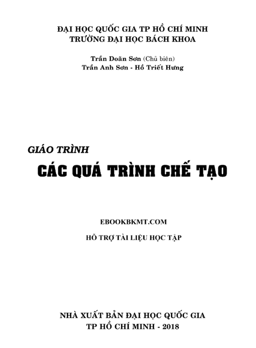Giáo Trình Các Quá Trình Chế Tạo – Tài Liệu Chuẩn Đại Học Cơ Khí