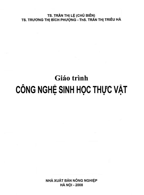 Giáo Trình Công Nghệ Sinh Học Thực Vật – Tài Liệu Học Tập Chuẩn Đại Học