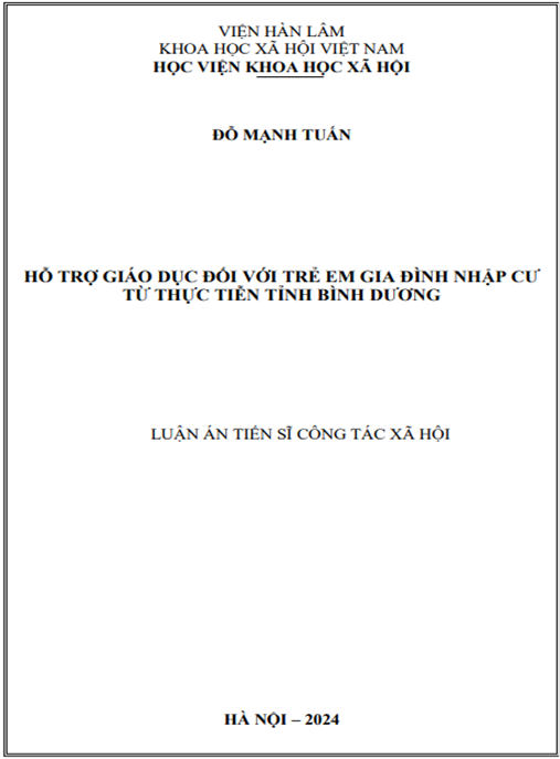 HỖ TRỢ GIÁO DỤC ĐỐI VỚI TRẺ EM GIA ĐÌNH NHẬP CƯ TỪ THỰC TIỄN TỈNH BÌNH DƯƠNG – Ebook PDF