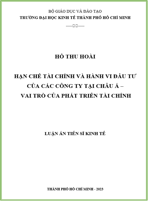 Luận án Hạn chế tài chính và hành vi đầu tư của các công ty tại Châu Á – Vai trò của phát triển tài chính | PDF Học Thuật Quý
