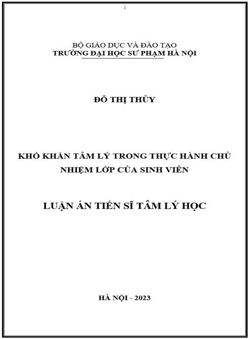 Luận án Khó khăn tâm lý trong thực hành chủ nhiệm lớp của sinh viên sư phạm – Nghiên cứu sâu sắc thiết yếu