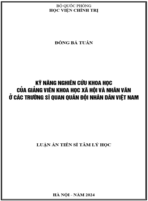 TẢI NGAY Luận án Kỹ năng nghiên cứu khoa học của giảng viên khoa học xã hội và nhân văn ở các trường sĩ quan Quân đội nhân dân Việt Nam