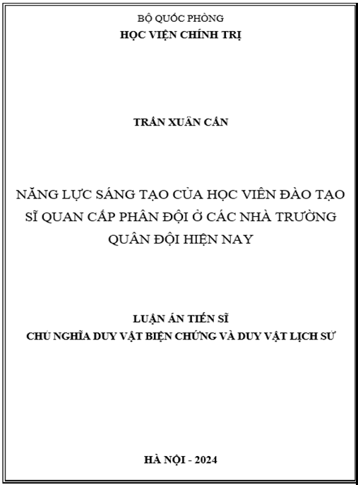 Luận án Năng lực sáng tạo của học viên đào tạo sĩ quan cấp phân đội ở các nhà trường quân đội hiện nay – Bản PDF đầy đủ, tải ngay!