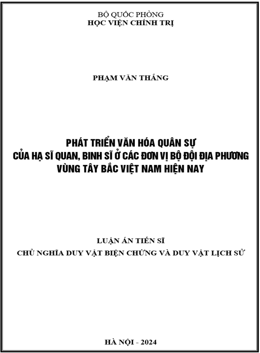 TẢI NGAY: Luận án Phát triển văn hóa quân sự của hạ sĩ quan, binh sĩ ở các đơn vị bộ đội địa phương vùng Tây Bắc Việt Nam hiện nay