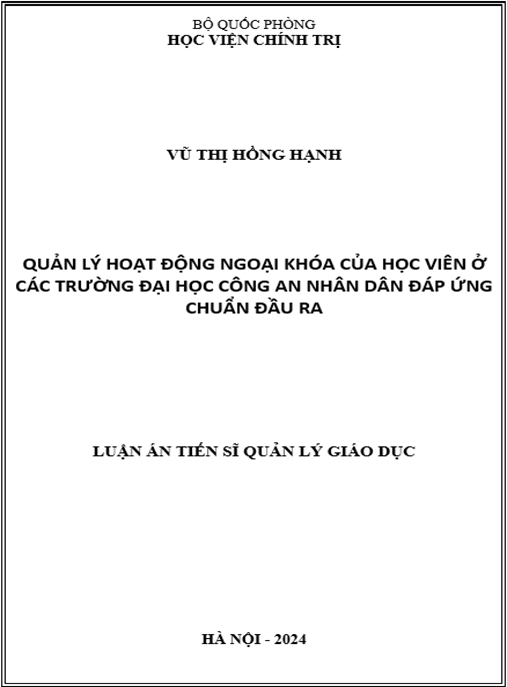 Luận Án Tiến Sĩ: Quản lý hoạt động ngoại khóa của học viên ở các trường đại học Công an nhân dân đáp ứng chuẩn đầu ra