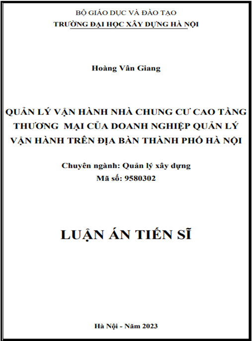 Luận án Quản lý vận hành nhà chung cư cao tầng thương mại của doanh nghiệp quản lý vận hành trên địa bàn thành phố Hà Nội – Đóng góp đột phá từ ĐH Xây dựng