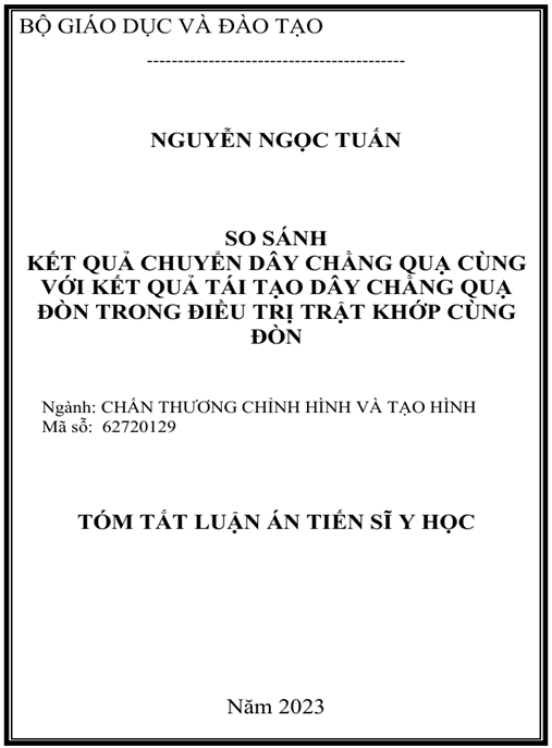 Luận án So sánh kết quả chuyển dây chằng quạ cùng với kết quả tái tạo dây chằng quạ đòn trong điều trị trật khớp cùng đòn – Nghiên cứu đột phá Y khoa
