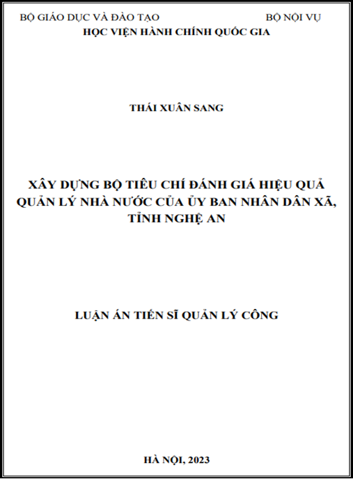 Luận án Xây dựng bộ tiêu chí đánh giá hiệu quả quản lý nhà nước của Ủy ban nhân dân xã, tỉnh Nghệ An – Tài liệu quý giá cho quản lý công