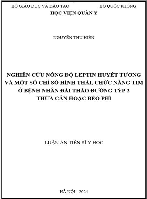 Nghiên cứu nồng độ leptin huyết tương và một số chỉ số hình thái, chức năng tim ở bệnh nhân đái tháo đường týp 2 thừa cân hoặc béo phì | Ebook y khoa chuyên sâu