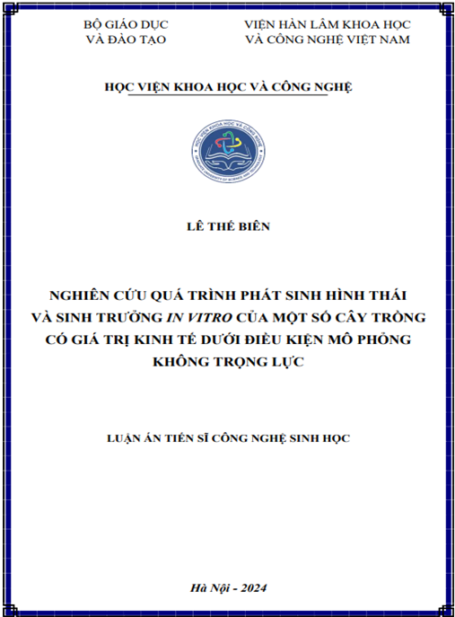 Nghiên cứu quá trình phát sinh hình thái và sinh trưởng in vitro của một số cây trồng có giá trị kinh tế dưới điều kiện mô phỏng không trọng lực | Ebook Khoa Học Nông Nghiệp