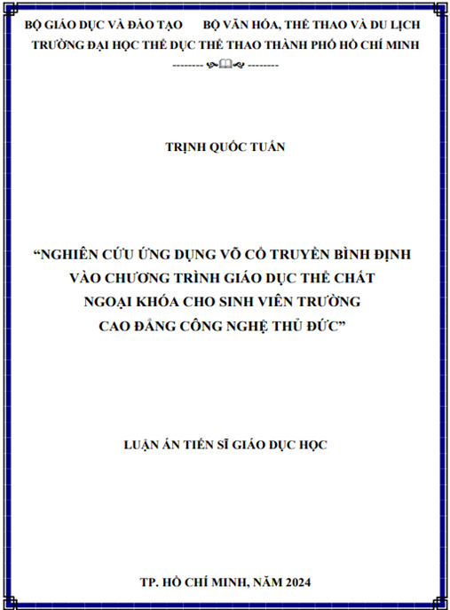 Nghiên cứu ứng dụng Võ cổ truyền Bình Định vào chương trình giáo dục thể chất ngoại khóa cho sinh viên Trường Cao đẳng Công nghệ Thủ Đức – Tài liệu nghiên cứu chuyên sâu, ứng dụng thực tiễn