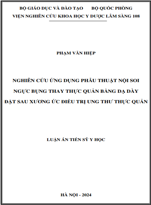Nghiên cứu ứng dụng phẫu thuật nội soi ngực bụng thay thực quản bằng dạ dày đặt sau xương ức điều trị ung thư thực quản | Ebook Y Khoa Chuyên Sâu