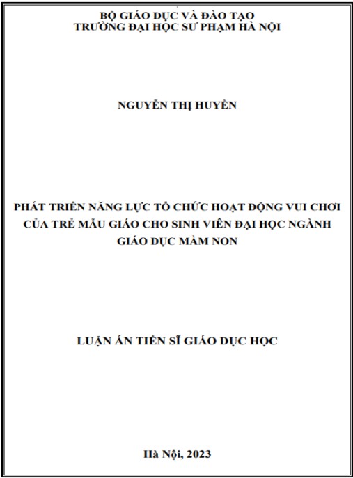 Phát triển năng lực tổ chức hoạt động vui chơi của trẻ mẫu giáo cho sinh viên đại học ngành giáo dục mầm non | Ebook hướng dẫn chuyên sâu