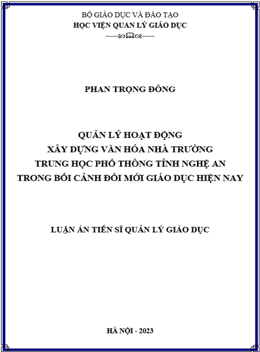 Quản lý hoạt động xây dựng văn hóa nhà trường THPT Nghệ An trong đổi mới giáo dục – Tài liệu thực tiễn quý giá