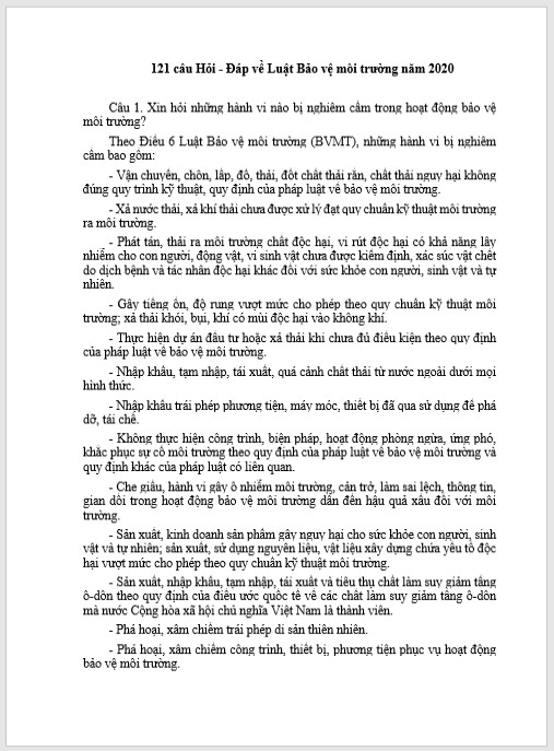 Giải Đáp Chi Tiết: 121 câu Hỏi – Đáp về Luật Bảo vệ môi trường năm 2020