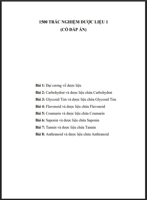 1500 câu trắc nghiệm Dược liệu 1 (Có đáp án) – Ôn thi đỉnh cao, chinh phục điểm 10!