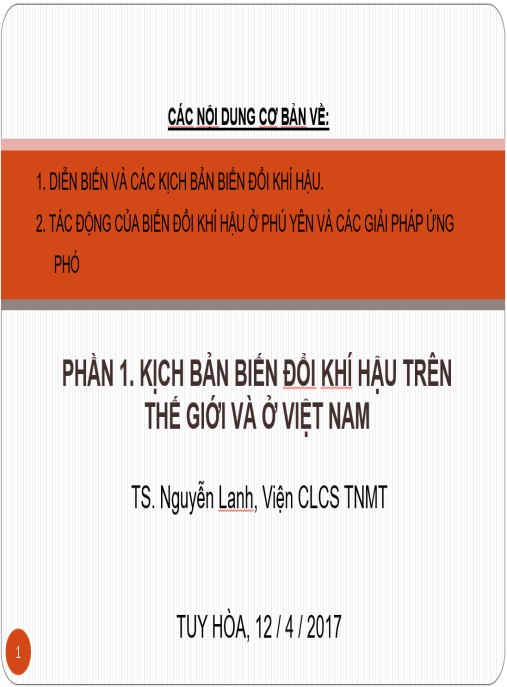 Bài giảng Kịch bản biến đổi khí hậu trên thế giới và ở Việt Nam – Hiểu rõ để thích ứng ngay!