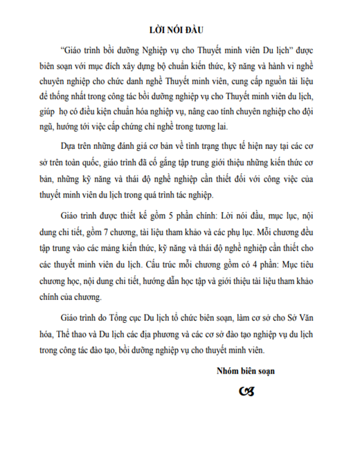 Giáo Trình Bồi Dưỡng Nghiệp Vụ Cho Thuyết Minh Viên Du Lịch – Tài Liệu Chuẩn HDV