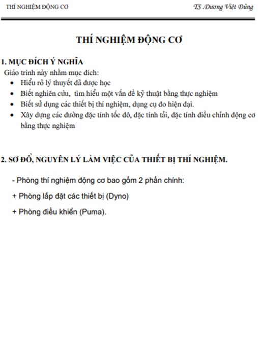 Giáo Trình Môn Học Thí Nghiệm Động Cơ – Hướng Dẫn Thực Hành Chuyên Sâu