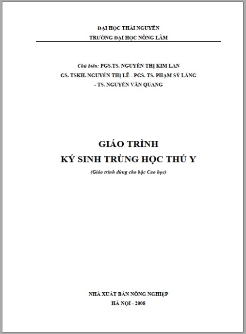 Giáo trình ký sinh trùng học thú y – Tài liệu chuyên sâu cho sinh viên thú y