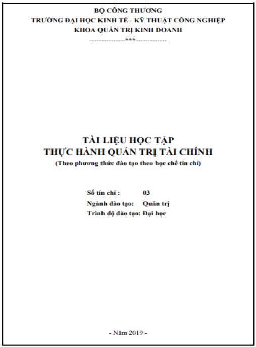 Tài liệu học tập: Thực hành quản trị tài chính – ĐH Kinh tế Kỹ thuật CN