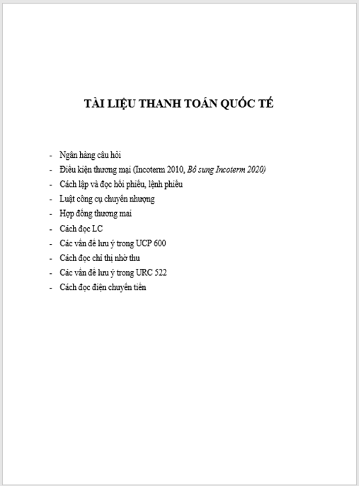 Tài liệu ôn tập môn Thanh toán quốc tế – Bí quyết chinh phục kỳ thi