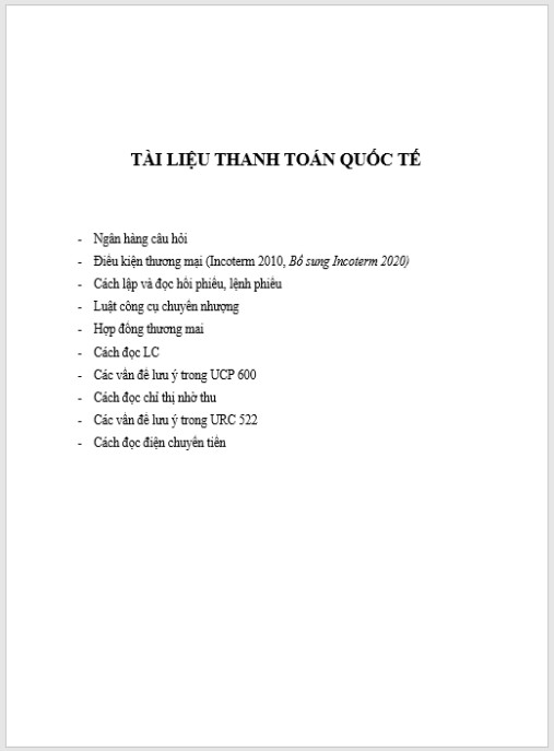 Tài liệu ôn tập môn Thanh toán quốc tế – Hướng dẫn chi tiết & Bài tập thực hành