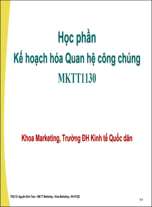 Bài giảng Kế hoạch hóa Quan hệ công chúng – Bí quyết lập kế hoạch PR chiến lược