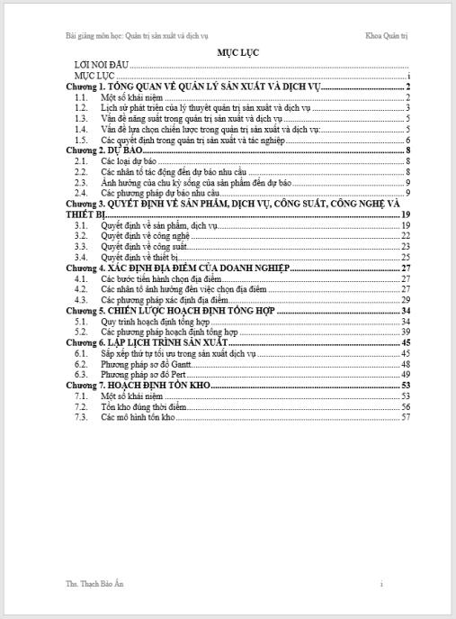 Bài giảng môn học: Quản trị sản xuất và dịch vụ – Ebook PDF chuyên sâu