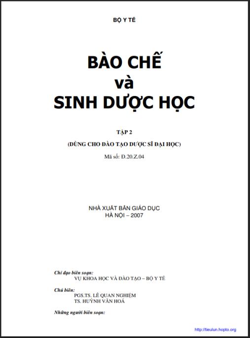 Bào Chế Và Sinh Dược Học Tập 2 – Giáo Trình Chuyên Sâu Cho Sinh Viên Dược