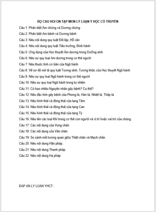Bộ câu hỏi ôn tập môn Lý luận Y học cổ truyền có đáp án – Bí quyết chinh phục kỳ thi YHCT!