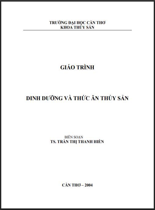 GIÁO TRÌNH DINH DƯỠNG VÀ THỨC ĂN THỦY SẢN – Bí quyết nuôi trồng hiệu quả