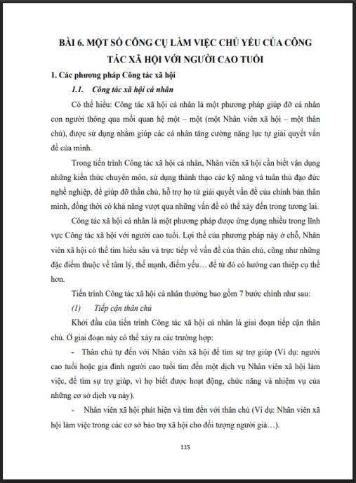 Giáo trình Công tác xã hội trợ giúp người cao tuổi Phần 2 – Tài liệu thực hành chuyên sâu