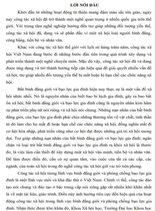 Giáo trình Công tác xã hội trong bình đẳng giới và phòng chống bạo lực gia đình Phần 1 – Tài liệu chuyên sâu