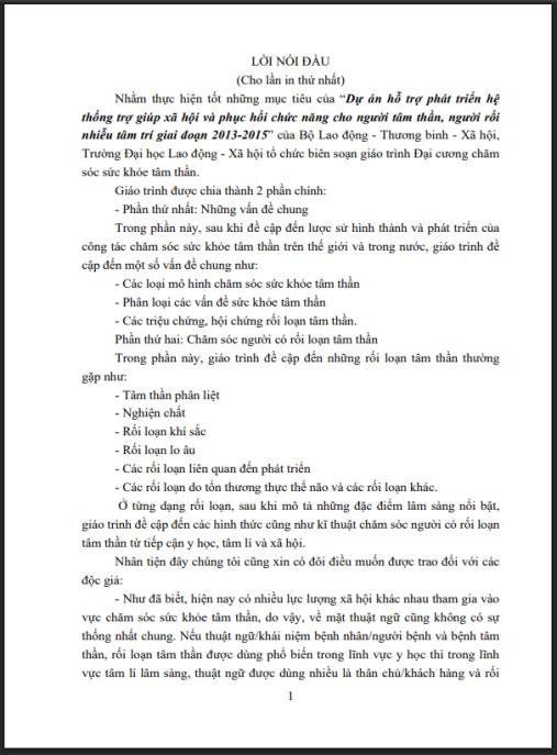 Giáo trình Đại cương chăm sóc sức khỏe tâm thần Phần 1 – Nền tảng kiến thức thiết yếu