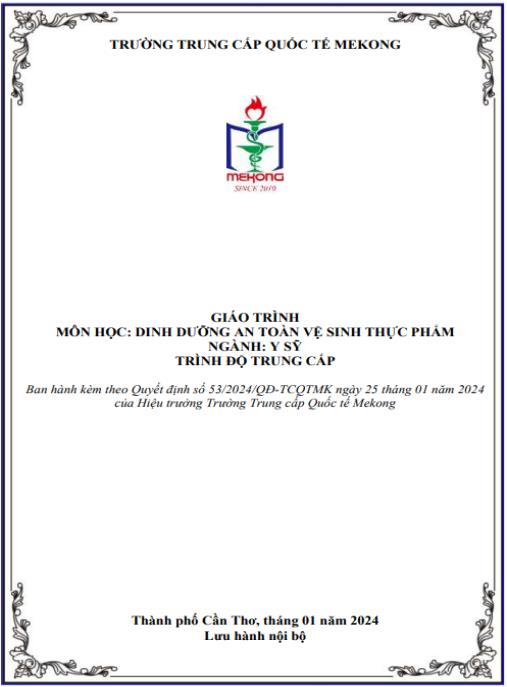 Giáo trình Dinh dưỡng an toàn vệ sinh thực phẩm – Chuẩn Y sĩ Trung cấp