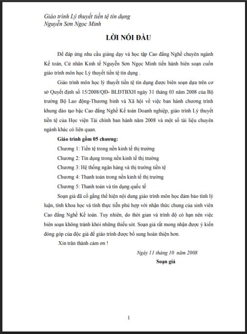 Giáo trình Lý thuyết tiền tệ tín dụng Phần 1 – Nền tảng kiến thức vững chắc cho kế toán