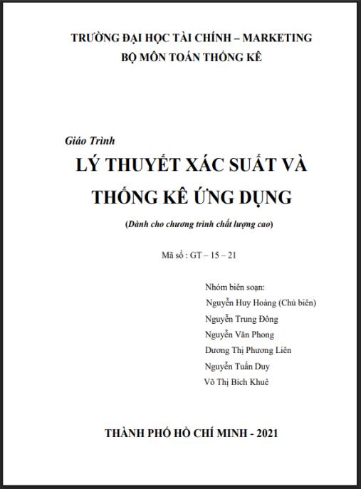 Giáo trình Lý thuyết xác suất và thống kê ứng dụng (Dành cho chương trình chất lượng cao) – Bản PDF chất lượng cao
