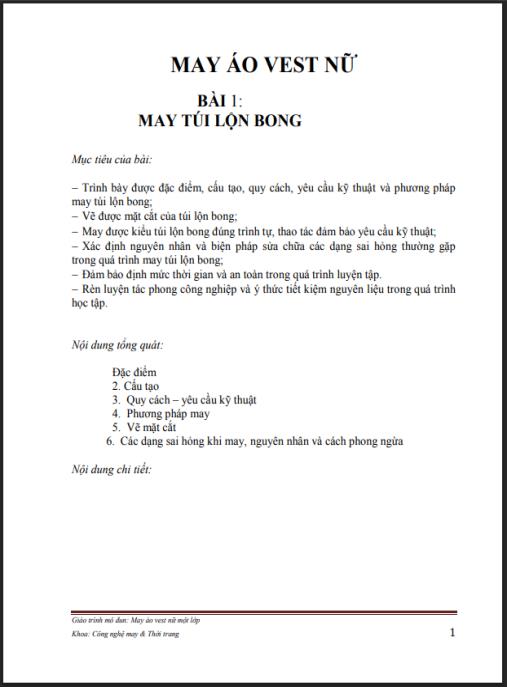 Giáo trình May áo vest nữ một lớp – Hướng dẫn chi tiết chuyên nghiệp