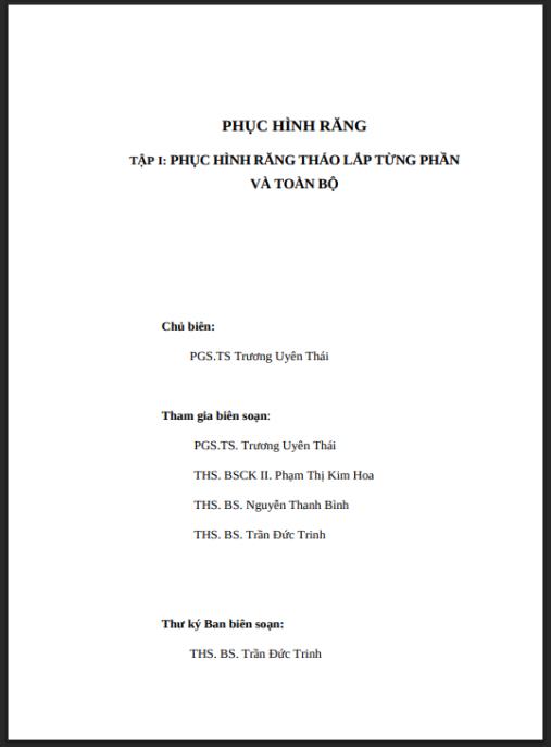 Giáo trình Phục hình răng (Tập 1: Phục hình răng tháo lắp từng phần và toàn bộ) – Tài liệu chuẩn cho sinh viên Nha khoa