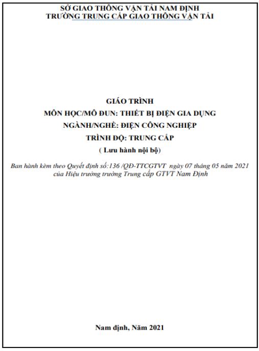 Giáo trình Thiết bị điện gia dụng – Hướng dẫn toàn diện Điện công nghiệp