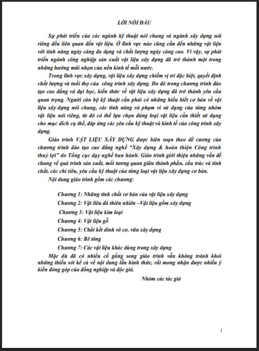 Giáo trình Vật liệu xây dựng – Phần 1: Nền tảng kiến thức chuyên sâu cho kỹ sư
