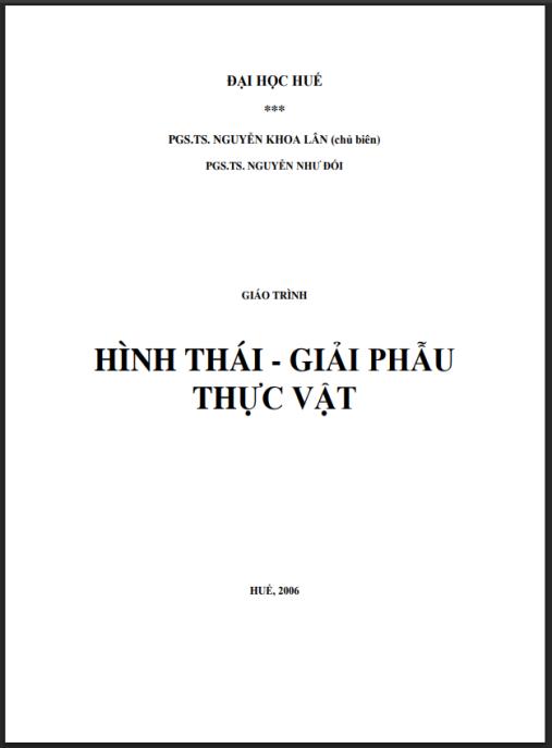 Giáo trình hình thái giải phẫu thực vật – PGS.TS. Nguyễn Khoa Lan | Ebook PDF chất lượng cao