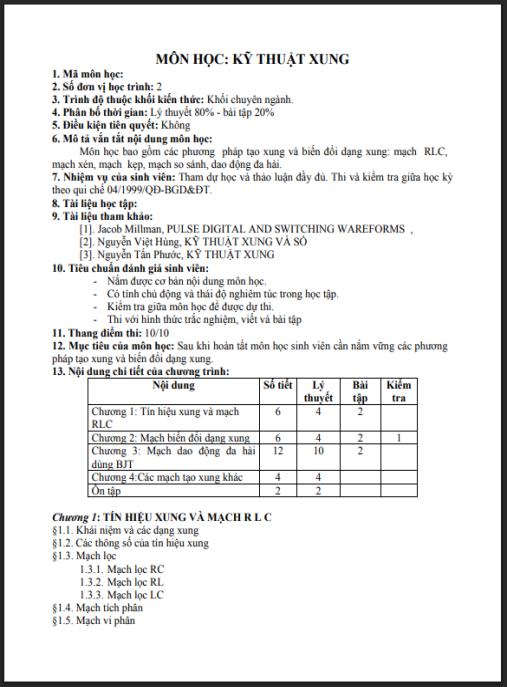 Giáo trình Kỹ Thuật Xung – Nền Tảng Cơ Bản Điện Tử