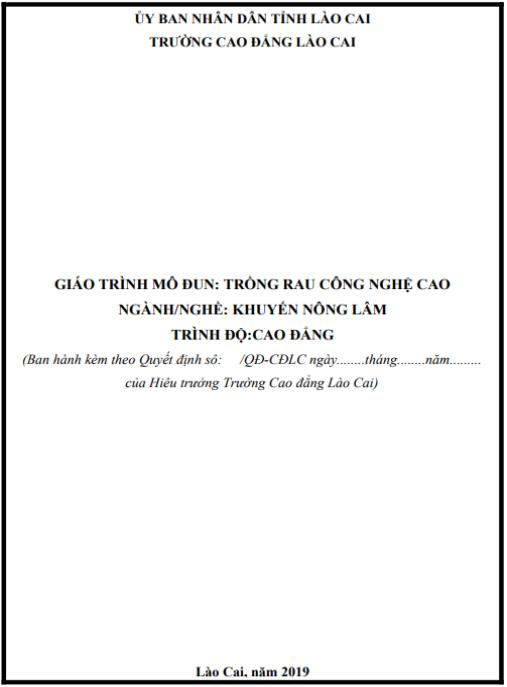 Giáo trình mô đun Trồng rau công nghệ cao – Bí quyết nông nghiệp hiện đại