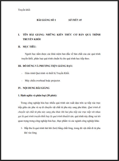 Giáo trình quá trình và thiết bị truyền khối – Tài liệu chuyên sâu ngành Hóa học