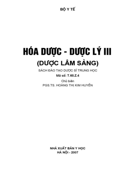 Hóa Dược – Dược Lý Tập 3 (Dược Lâm Sàng) – Tài Liệu Thiết Yếu Cho Dược Sĩ