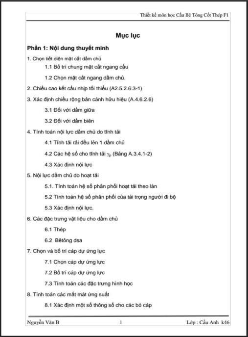 Thiết Kế Môn Học Cầu Bê Tông Cốt Thép F1 – Giáo Trình Chuyên Sâu Cho Kỹ Sư