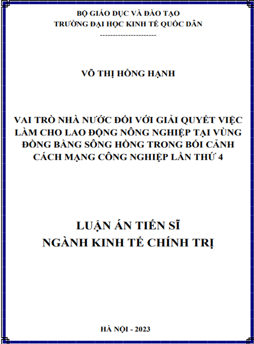 Vai trò Nhà nước đối với giải quyết việc làm cho lao động nông nghiệp tại vùng Đồng bằng sông Hồng trong bối cảnh cách mạng công nghiệp lần thứ 4 – Ebook PDF Chuyên Sâu